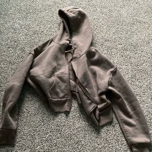 RUE 21 cropped beige\ brown drawstring zip up hoodie